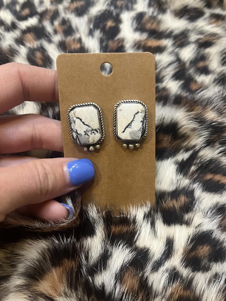 White Buffalo Square Earrings