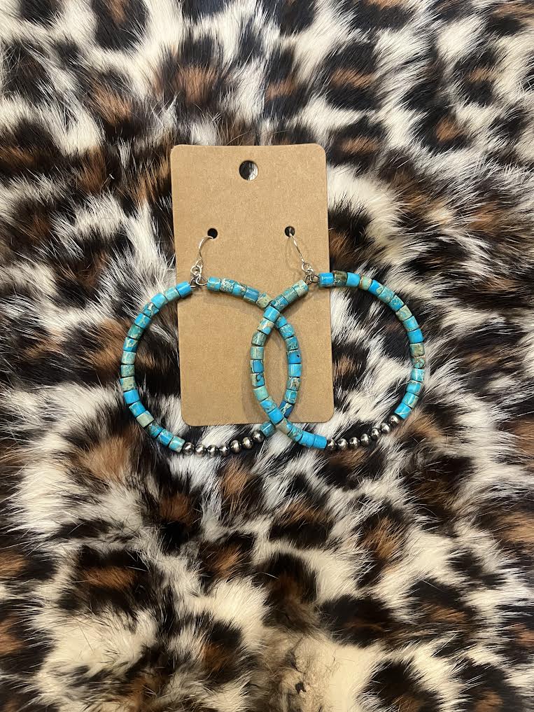 Turquoise and Pearl Hoops