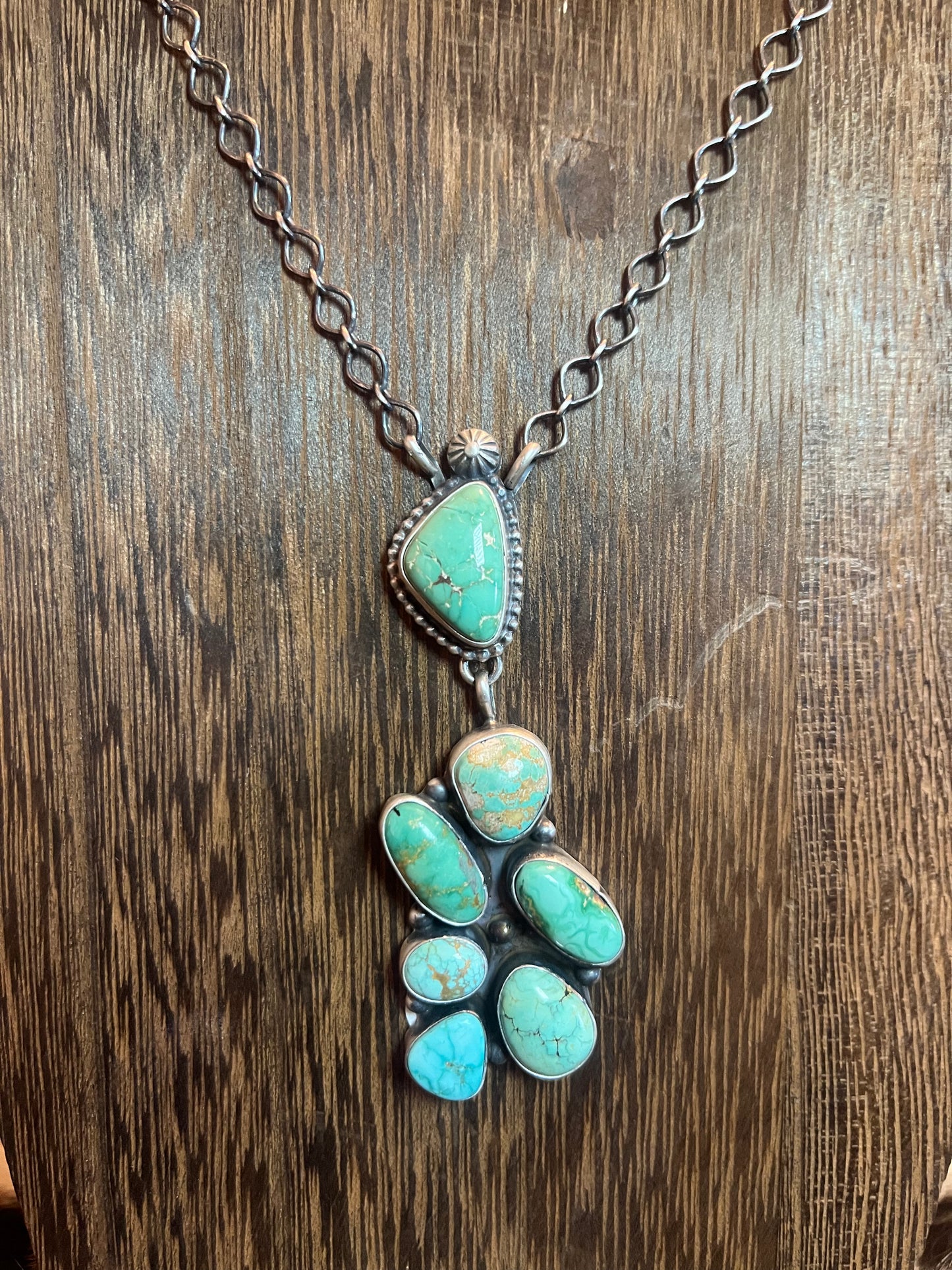 7 Stone, Multi Turquoise Dangle Necklace