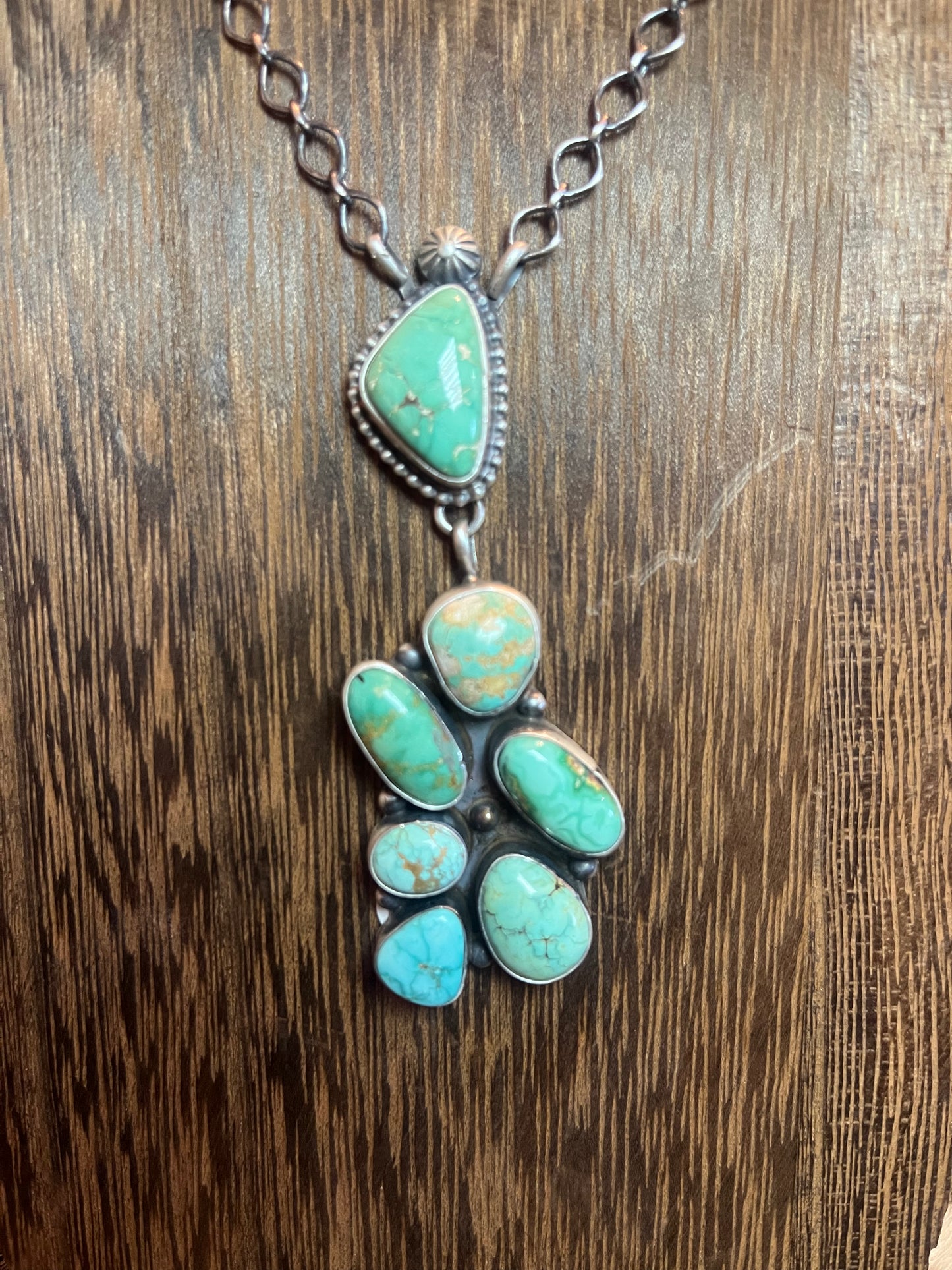 7 Stone, Multi Turquoise Dangle Necklace