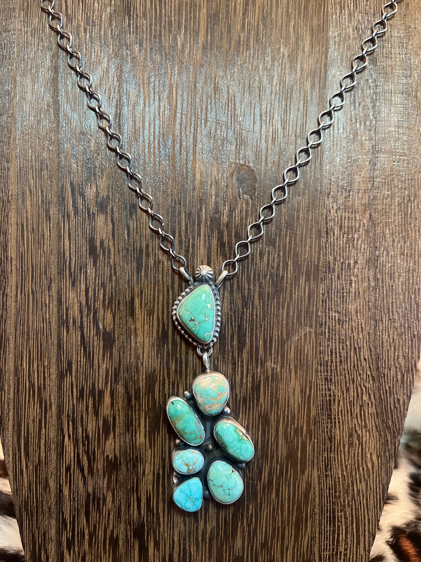 7 Stone, Multi Turquoise Dangle Necklace