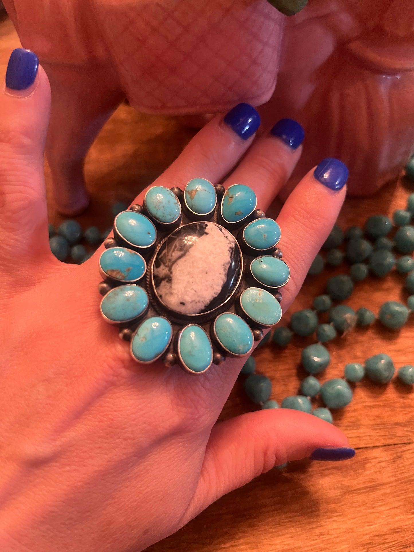 Large White Buffalo & Turquoise Ring
