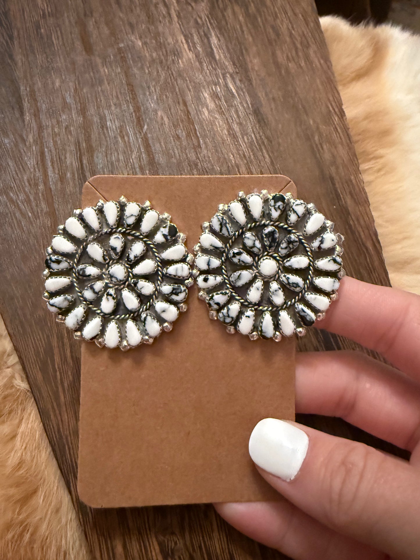 White Buffalo Disk Earrings