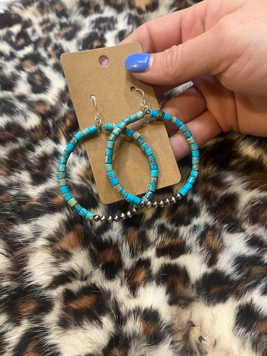 Turquoise and Pearl Hoops