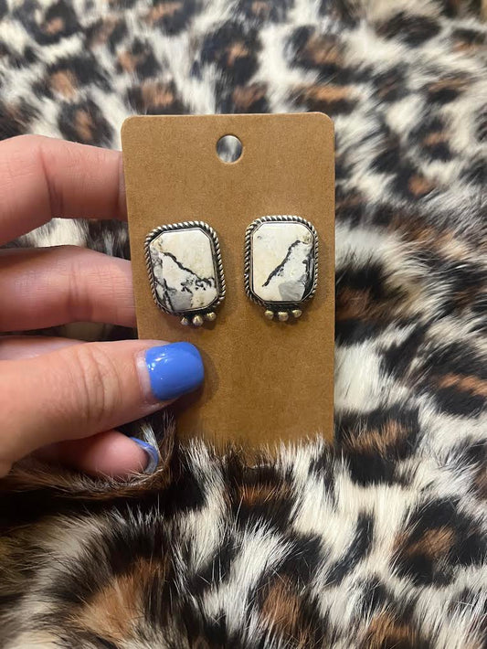 White Buffalo Square Earrings