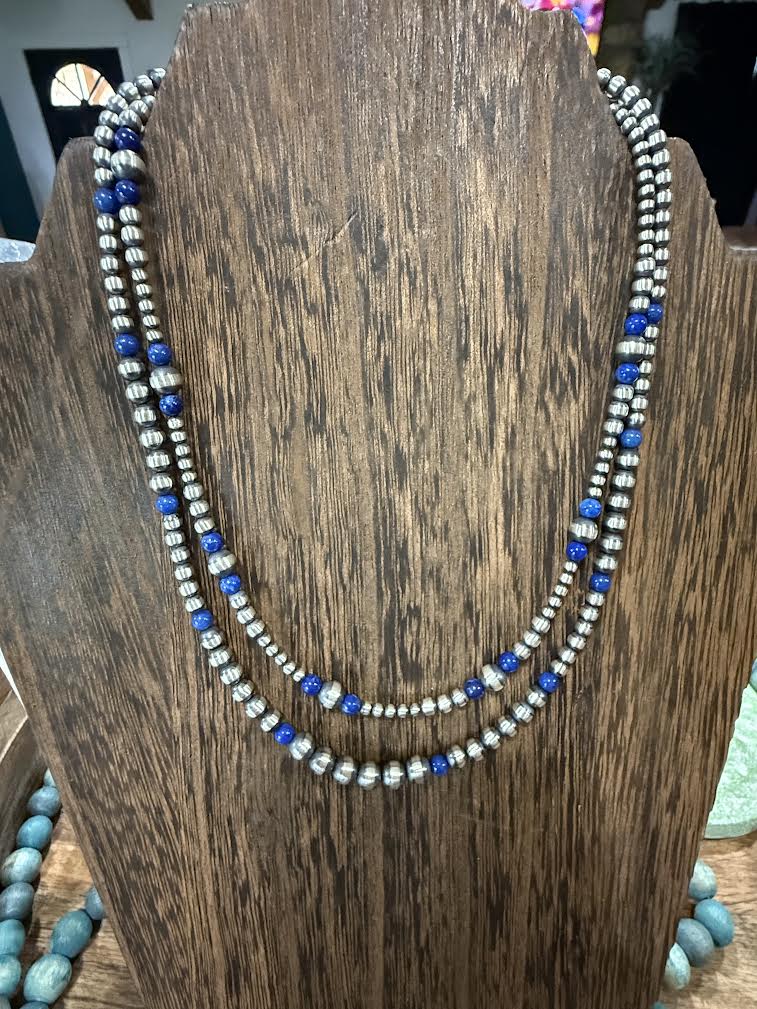 3 Stone Lapis Pearls- 16 inch