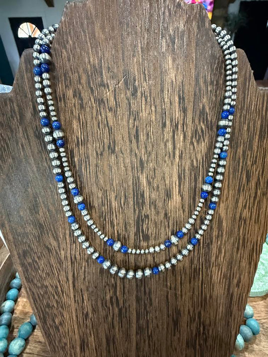 3 Stone Lapis Pearls- 16 inch