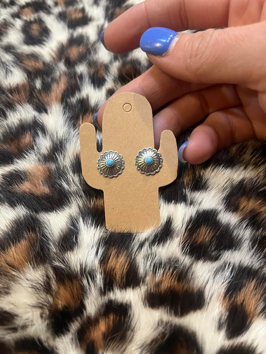 Silver with Turquoise Concho Earrings
