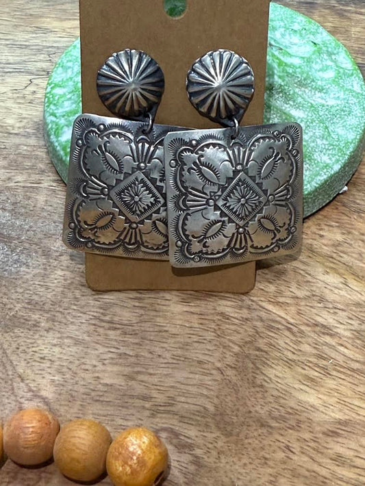 Large Square Concho Earrings