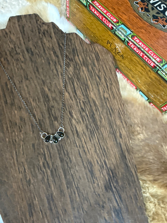 3 Stone Black Onyx Necklace
