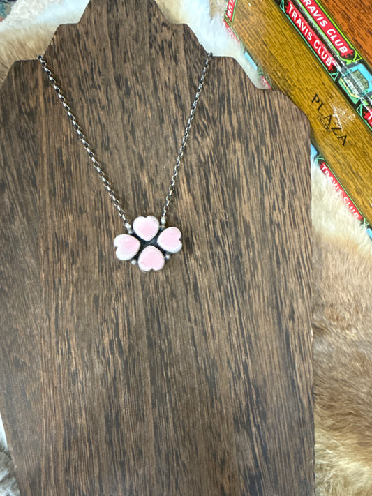 Pink Conch Heart Clover Necklace