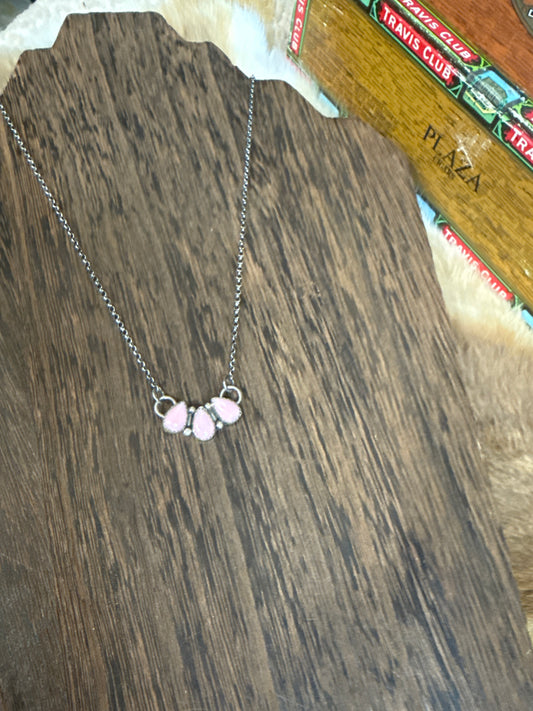 3 Stone Pink Conch Necklace
