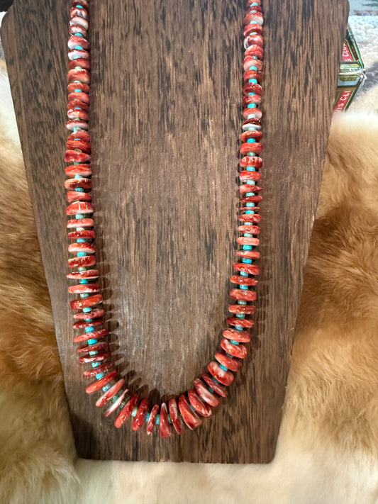 Red Coral & Turquoise Chip Necklace