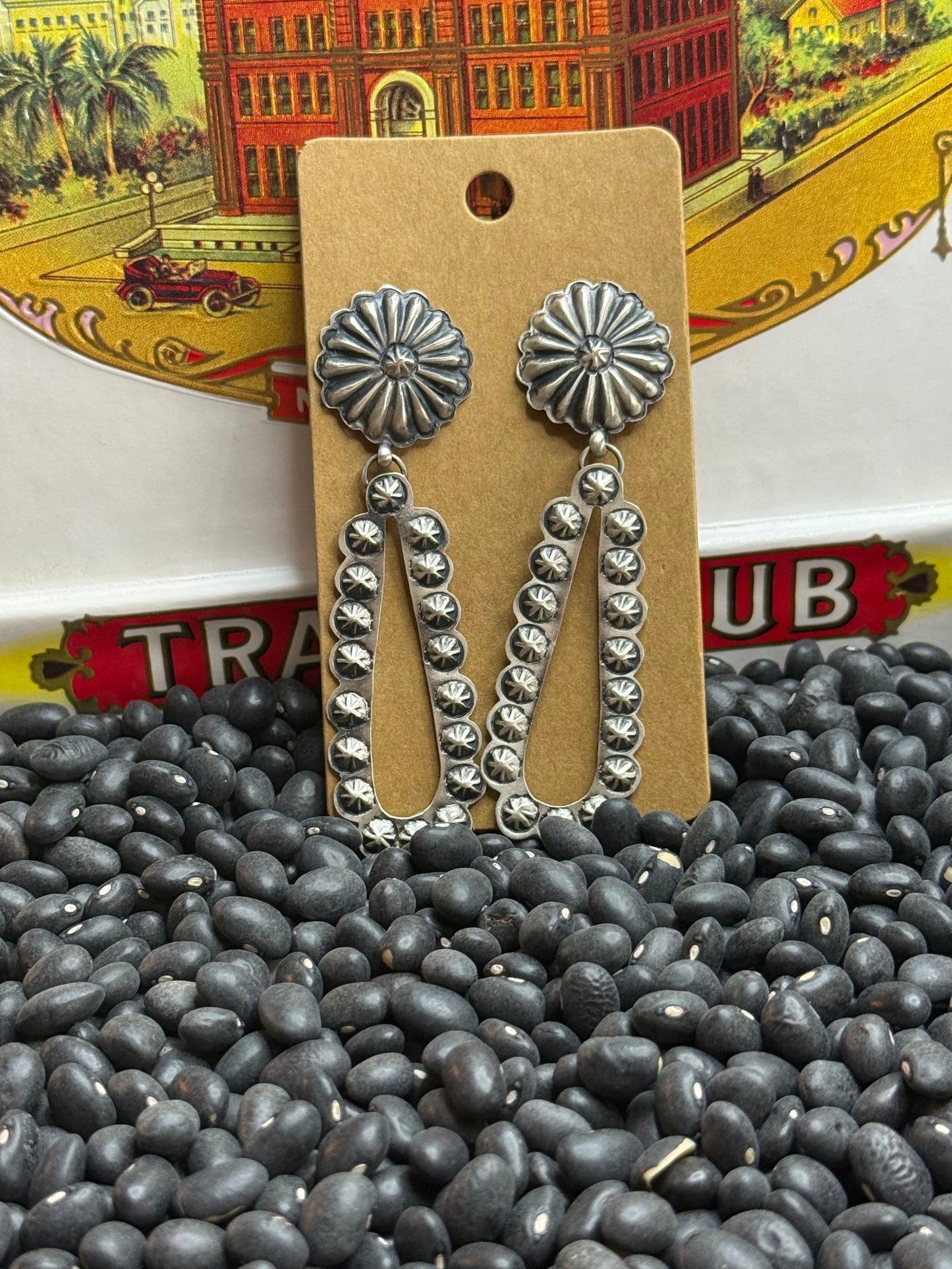 Long Silver Concho Earring