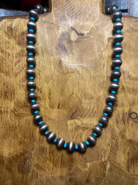 12 mm Pearls with turquoise pieces, 18 inch