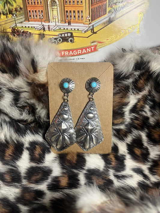 Turquoise Long Silver Earrings