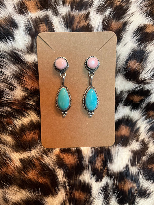 Turquoise & Pink Conch Earrings