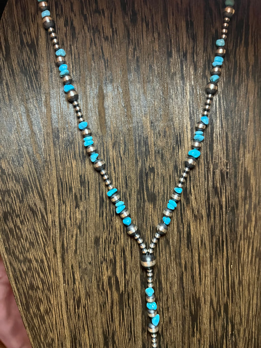 Turquoise & Pearl Lariat