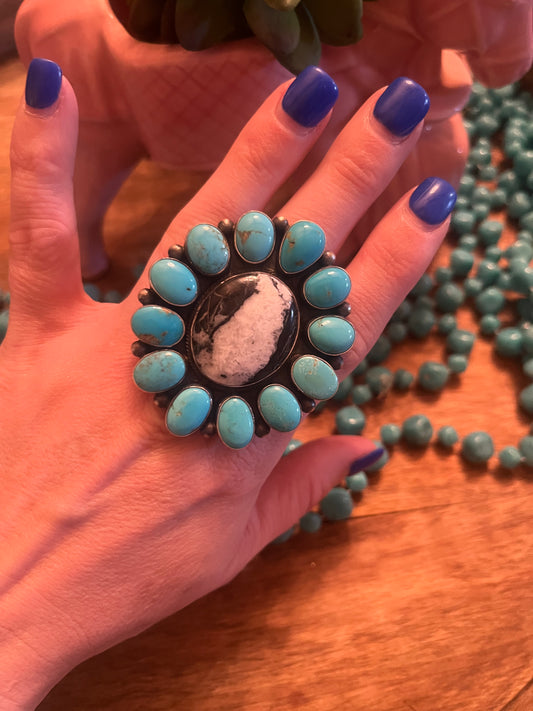 Large White Buffalo & Turquoise Ring