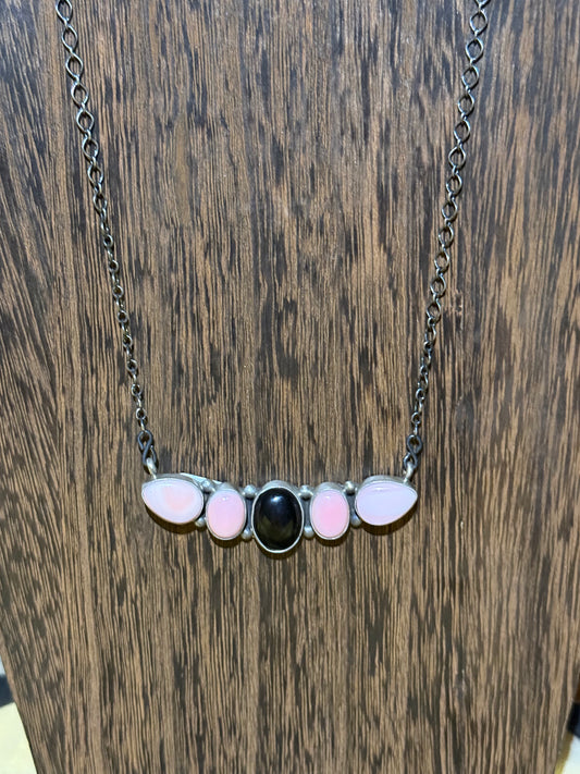 Pink Conch & Black Onyx Necklace